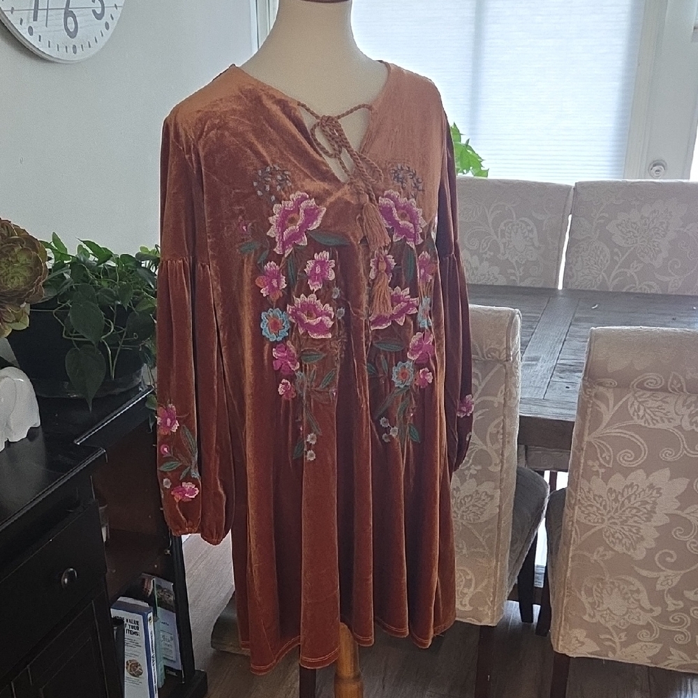 Umgee Rust Velvet Tunic Top